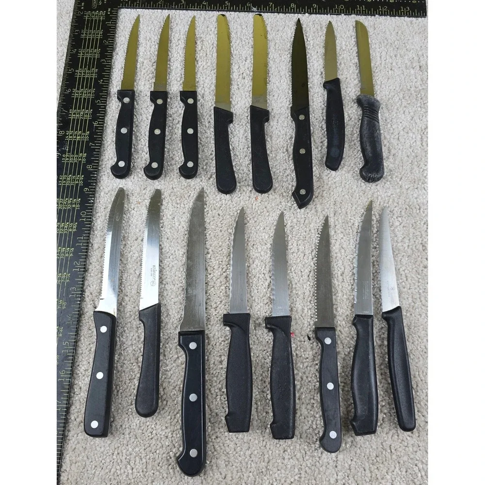 Unbranded Steak and Utility Knives Black Mixed Lot Stainless Steel 15pc